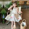 Summer Arrival Neck Embroidered Dress Floral Embroidered Mesh Layered Sleeveless Dress Girls Cute