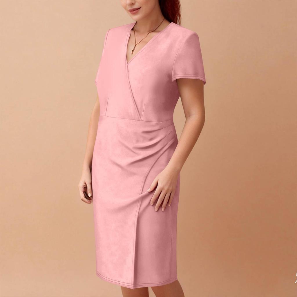 Women's Plus Size Casual Loose-Fit V-Neck Short-Sleeve Dress