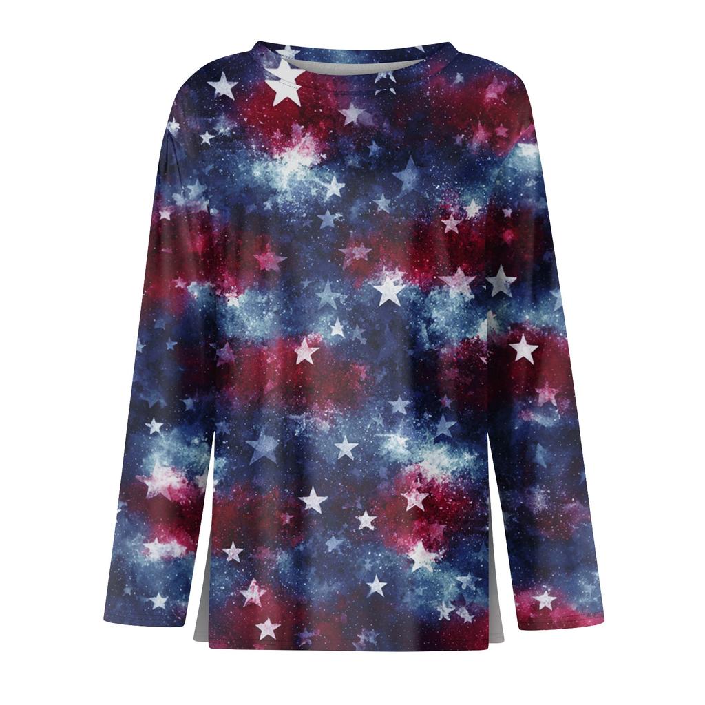 Women’s Long Sleeve Crewneck Top with Star Print Loose Fit Pullover Casual Style Comfortable Soft Fabric for Daily Wear