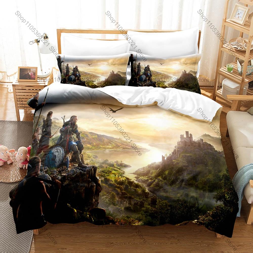 Nordic Art Bedding Set 3Pcs Vigvisir Fantasy Viking Pattern Modern Stylish Bedroom Ornament Vivid Print Cozy Microfiber Bedding