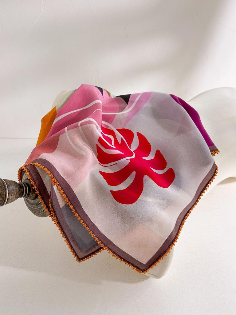 Classic retro spring new 111 mulberry silk square scarf premium light luxury national style double crepe lace silk scarf women's accessories