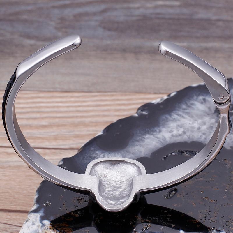 Brățară gotică cu cap de craniu cu manșetă deschisă pentru bărbați Brățară pentru bărbați din oțel inoxidabil solid brățări din piele împletită bijuterii