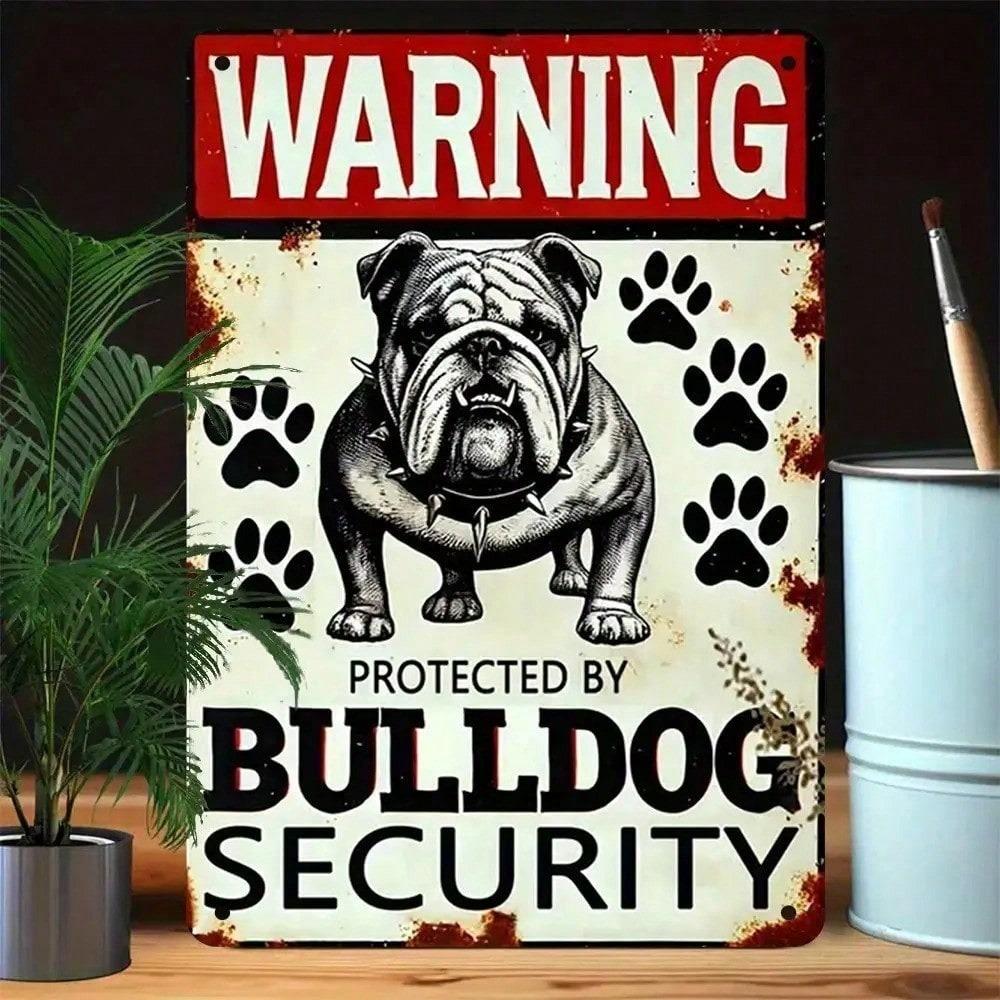 Panneau Métallique de Sécurité Bulldog Fer Robuste Décor Mural Vintage Panneau d'Avertissement pour Maison Garage Bar Jardin