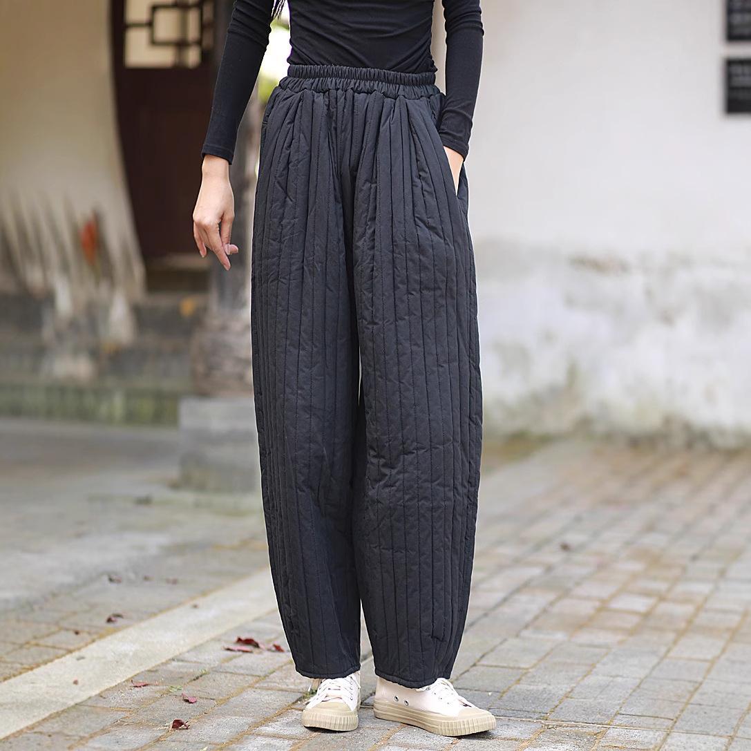 

Johnature Женские повседневные прямые брюки с эластичной резинкой на талии, зимние однотонные теплые длинные брюки One Size чёрный