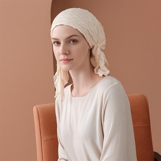 Solid Color Ruffle Slouchy Hat Soft Women Elastic Hair Bonnet Night Sleeping Cap Braids Long Curly Hair Wrap Skull Cap