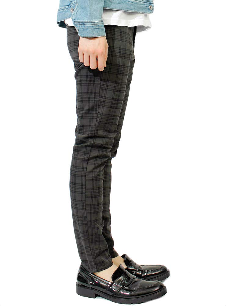 One Colors Men's Checked and Striped Skinny Pants, Stretch Slim Fit, Size Small, Charcoal Check