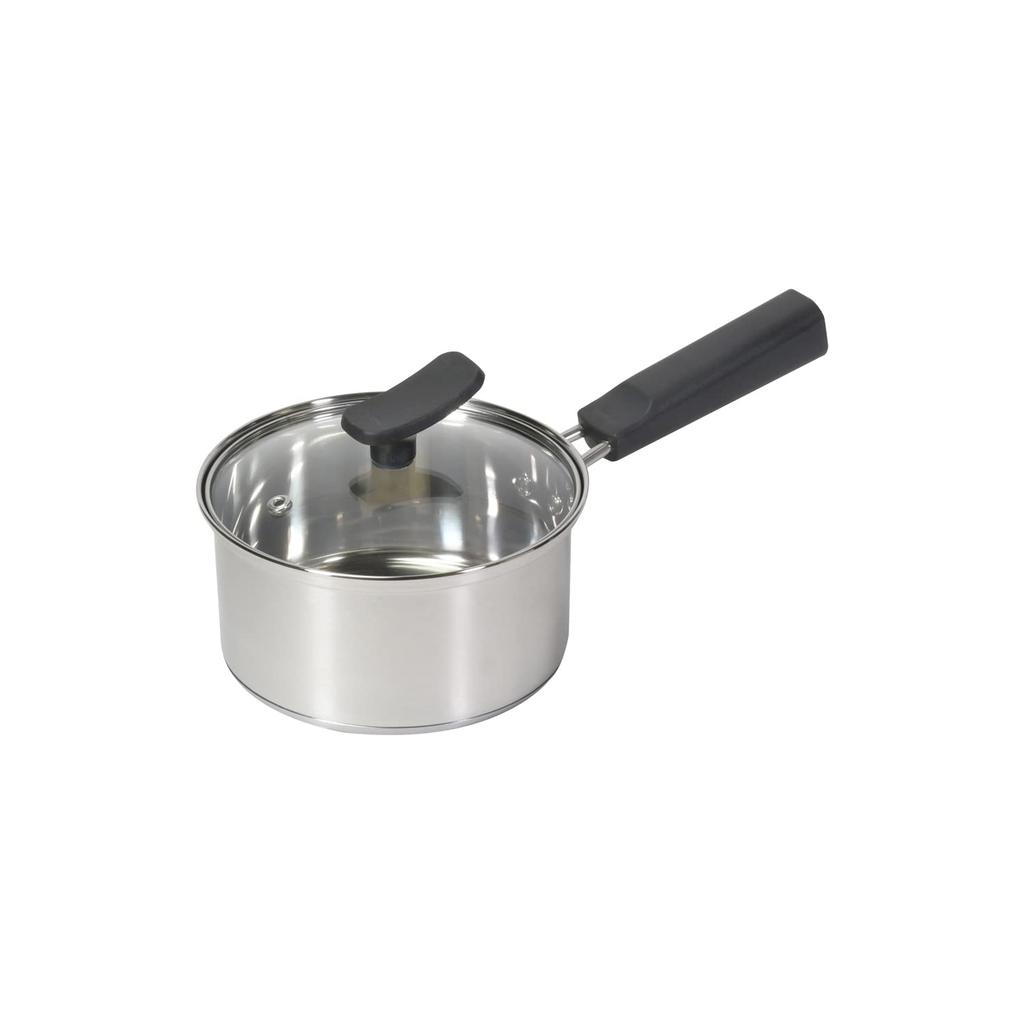 Pearl Metal 14cm Single-Handle Pot with Glass Lid, IH Compatible, All Heat Source Compatible, 3-Layer Stainless Steel Base, Chiiino HB-6570
