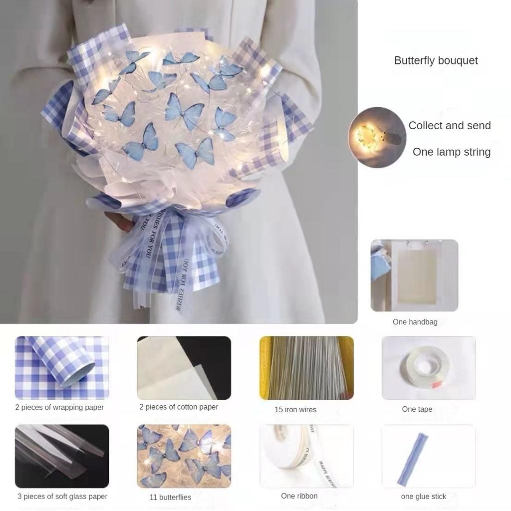 Butterfly Bouquet DIY Handmade Material Bag for Girlfriends Birthday Gift High-end Feeling Girls Table Decoration for Wedding
