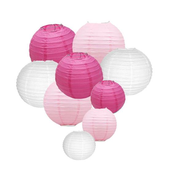 9Pcs New Year Paper Lantern Ornament Solid Color Round Lantern Holiday Party Scene Layout Decoration Props for Spring Festival Christmas Birthday