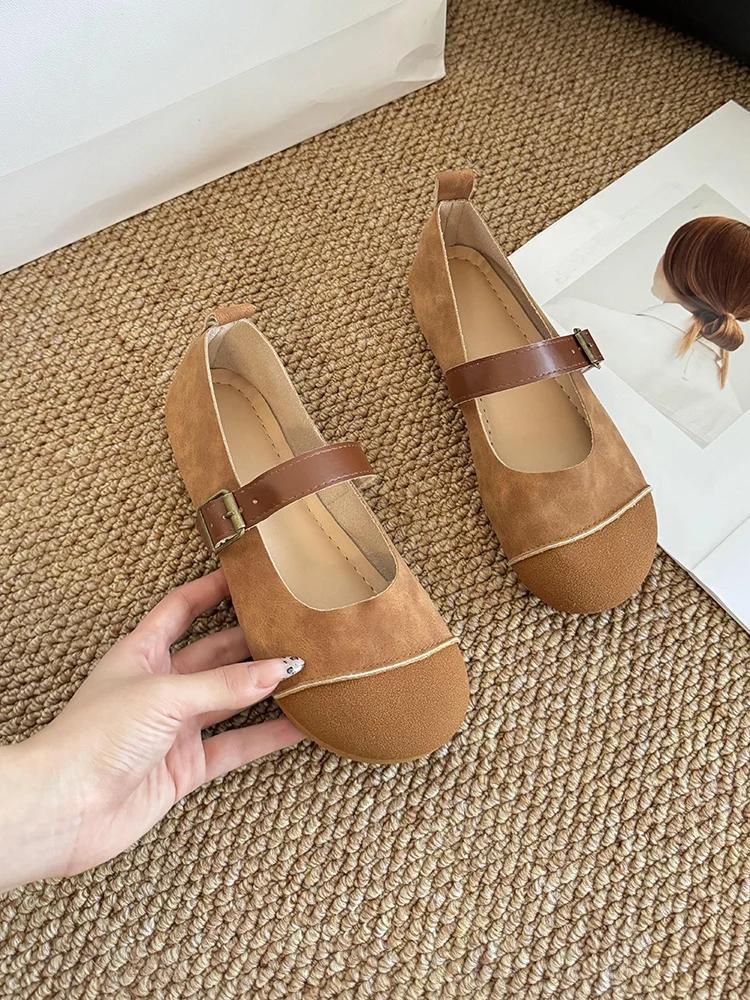 Móda Nový Styl Módní Dámské Mokasíny Semišová Kůže Dámské Boty Retro Měkká Podrážka Pohodlné Baleríny Korejský Kulatý Špička Ležérní Boty