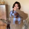 Wool large grid scarf couple versatile warm scarf shawl plaid fringed scarf