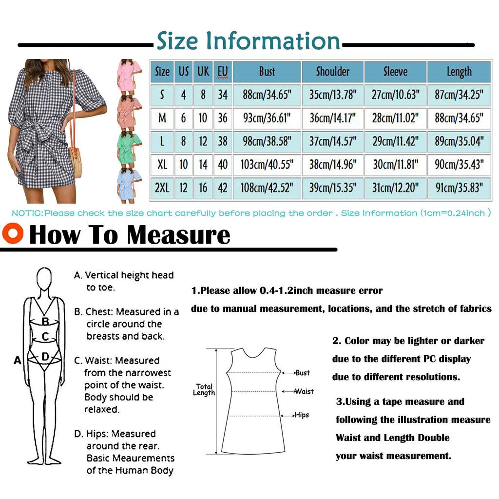 Women's Fashion Plaid Drawstring Waistband Indented Seventh Sleeve Dress