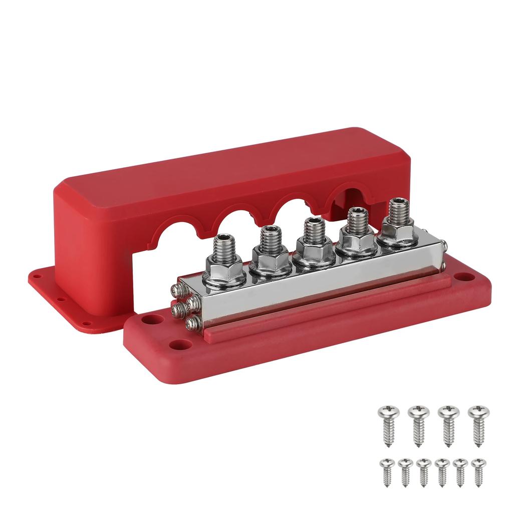 Bus Bar Terminal Block Car M10 5 Way Busbar Terminal Block Power Distribution Block For RV Car Boat Yacht Truck 600A 12V-48V DC