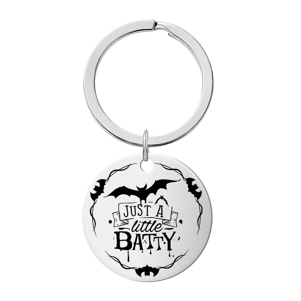 Halloween Keychain Pendant Stainless Steel Laser Engraved Round Tag Hanging Ornament Jewelry Stainless Steel Keychain for Backpack Bag Pendant