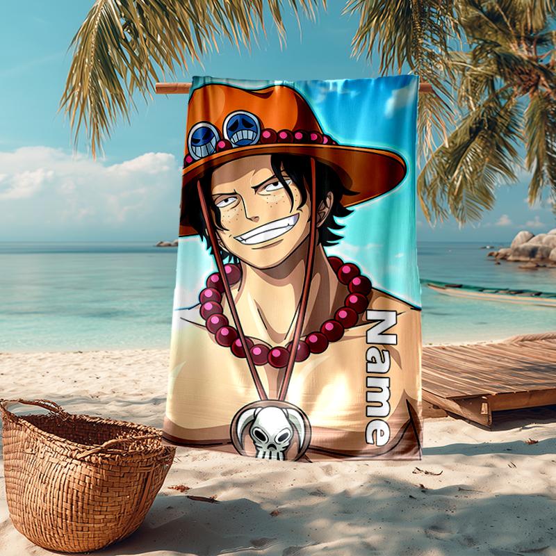 Custom Name Ultra-Soft Beach Towel with One Piece Theme,Ideal for Pool - Camping, Diving - Perfect Travel Essential, Vibrant Beach Towel.