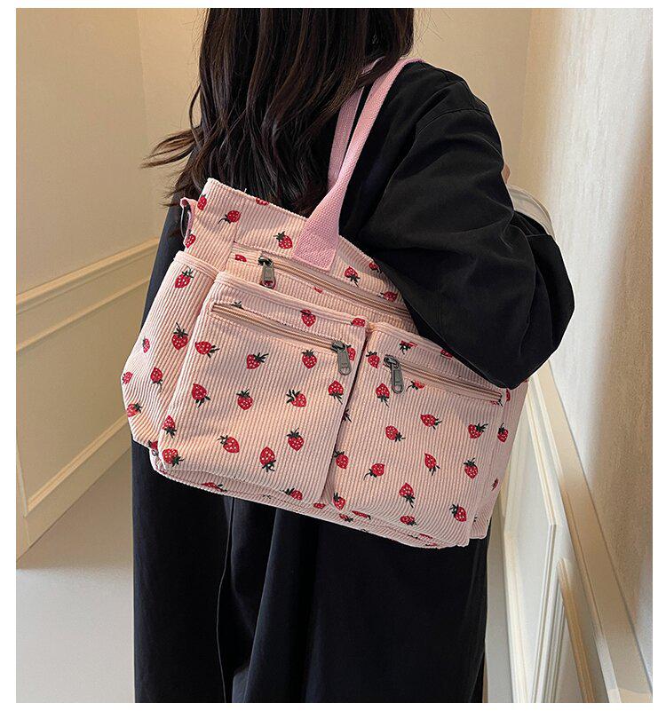 Ruiying Large Capacity Corduroy Crossbody Shoulder Bag - Korean Style Casual Fashion Backpack