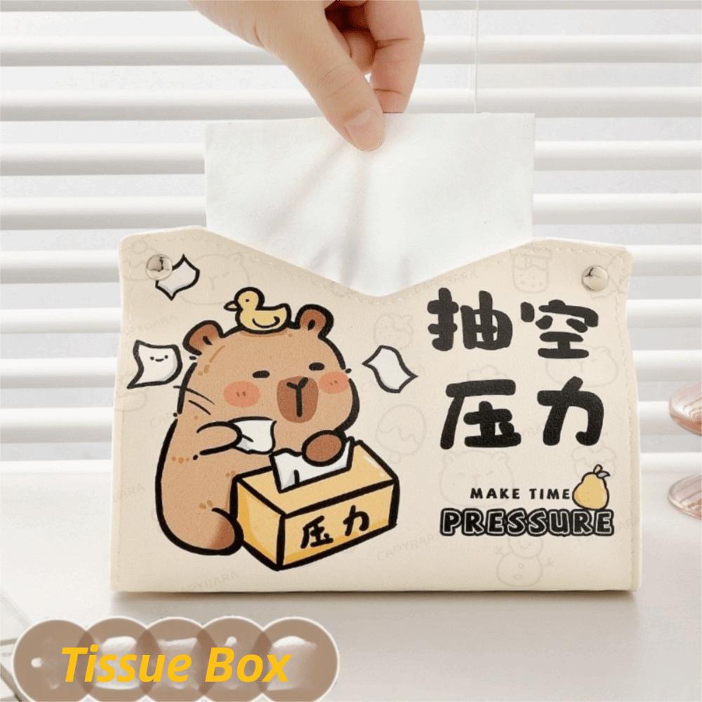 Desk Accessory Desktop Storage Tissue Box Cartoon Capybara Large Storage Napkin Holder Leather Napkin Storage Box Hotels