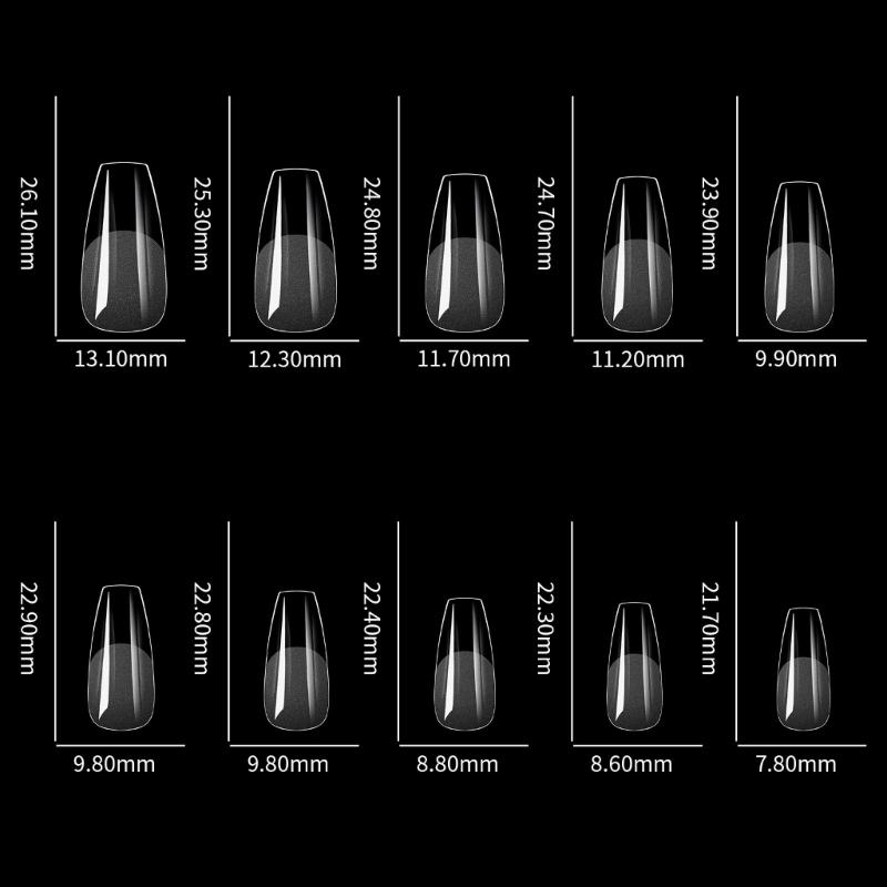 Alomd/Coffin/Square/Stilettos Fake Nail Tips,Clear Acrylic False Nail 10Sizes Press On Nail for DIY Nail Extensions