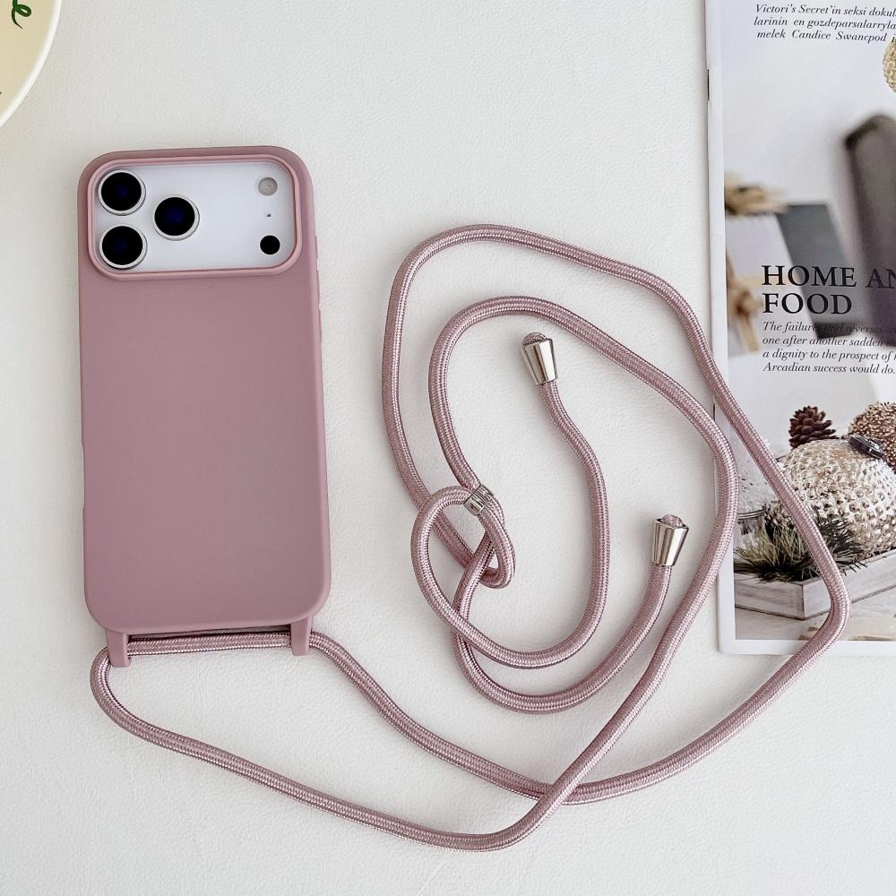 Matte Silicone Soft Case For iPhone 17 Pro Max Air 16 15 13 12 11 14 Plus Crossbody Lanyard Necklace Anti-Lost Cord Strap Cover