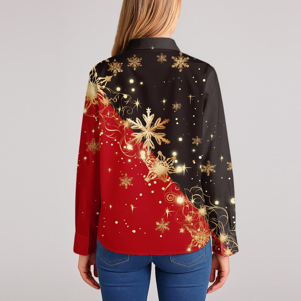 Women's Shirt With Floral Print Buttons, Long Sleeved Casual Regular Shirt Blouses Casual Plus Size Basic Tops