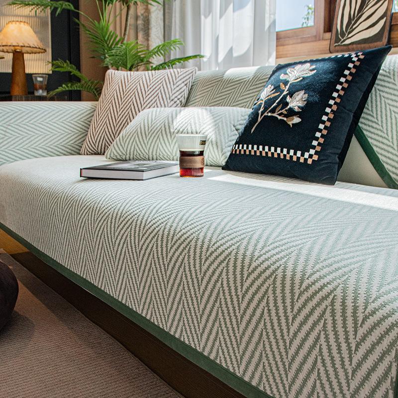 

Чехол для дивана из шенилла в полоску, елочка, утолщенные чехлы для дивана для гостиной, универсальный, для сезонов, нескользящий коврик для дивана 70x70cm 1pcs