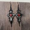 Gothic Punk Earrings Steampunk Black Cross Metal Red Rhinestone Ear Pendant for Women Girl