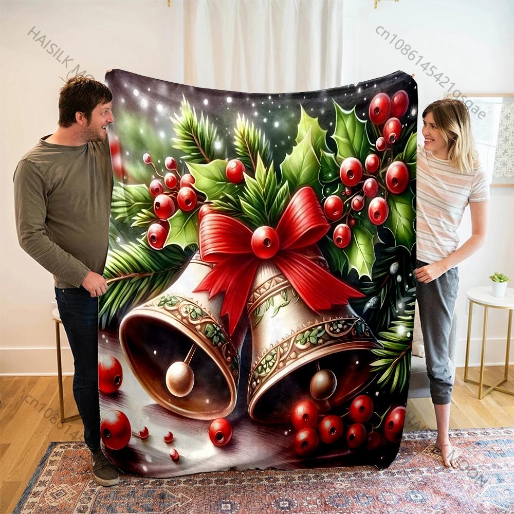 

Christmas Elements Bells Berries Printed Blanket Warm Soft Fluffy Kids Adults Sofa Bed Throw Blanket for Home Camping Trips 75x90cm