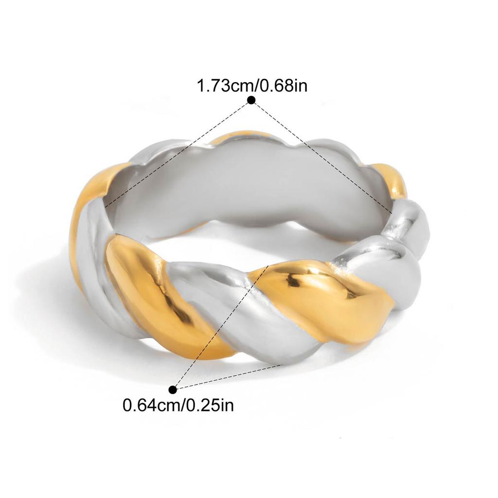 Yori Gold Silver Color Blocked Threaded Twist Texture Casting Ring for Women 18K PVD Plated Hypoallergenic Jewelry Gift