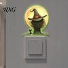 Halloween Bedroom Wall Art Glow in The Dark Switch Outlet Stickers, Cute Black Cat Witch Theme Decals Pumpkin Skull Decals, Waterproof Self-Adhesive