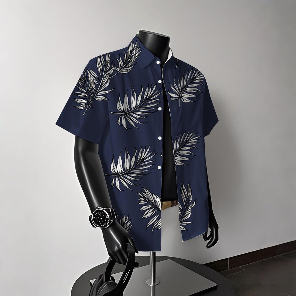 American Retro Summer Ice Silk Vintage Seaside Hong Kong Style Short-Sleeved Shirt Men'S Loose Casual Beach Trendy Shirt