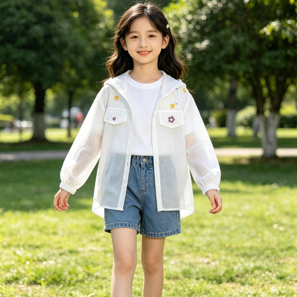 Girls' Skin Clothes Summer New Hooded Lightweight Breathable Jacket