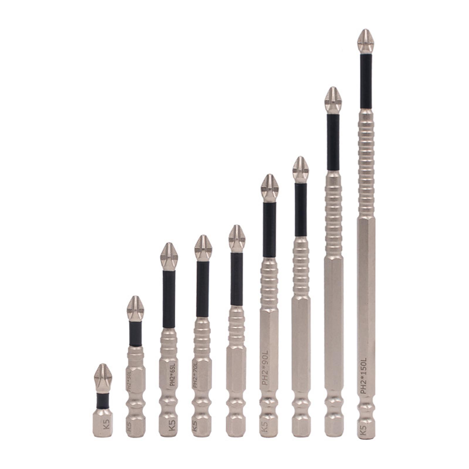 

9Pcs PH2 Magnetic Screwdriver Bit Set 1/4Inch Hex Shank Crossed Screw Electric Power Driver Bit, 25-150mm 1
