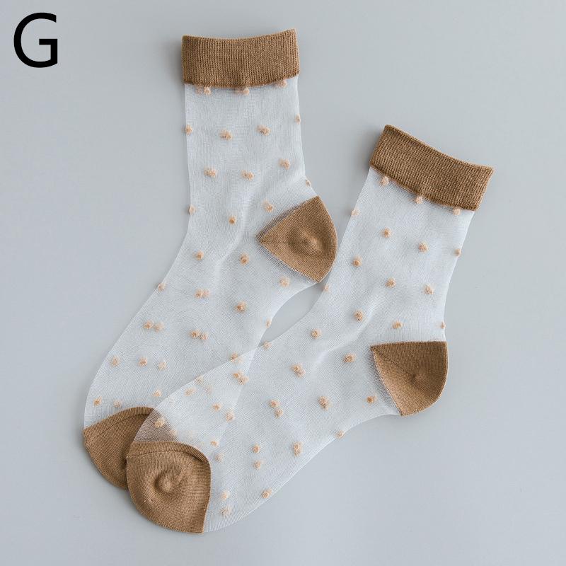 1Pair Transparent Short Sock Silk Elastic Hosiery Mesh Candy Color Polka Dot Ankle Socks Fashion
