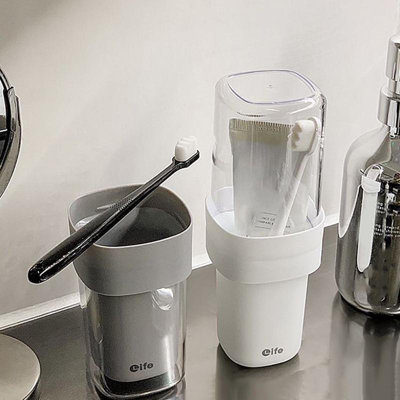 Portable Toothbrush Cups With Lid Plastic Drinking Brushing Cups Outdoor Travel Anti Drop Toothbrush Holder Mouthwash Cups