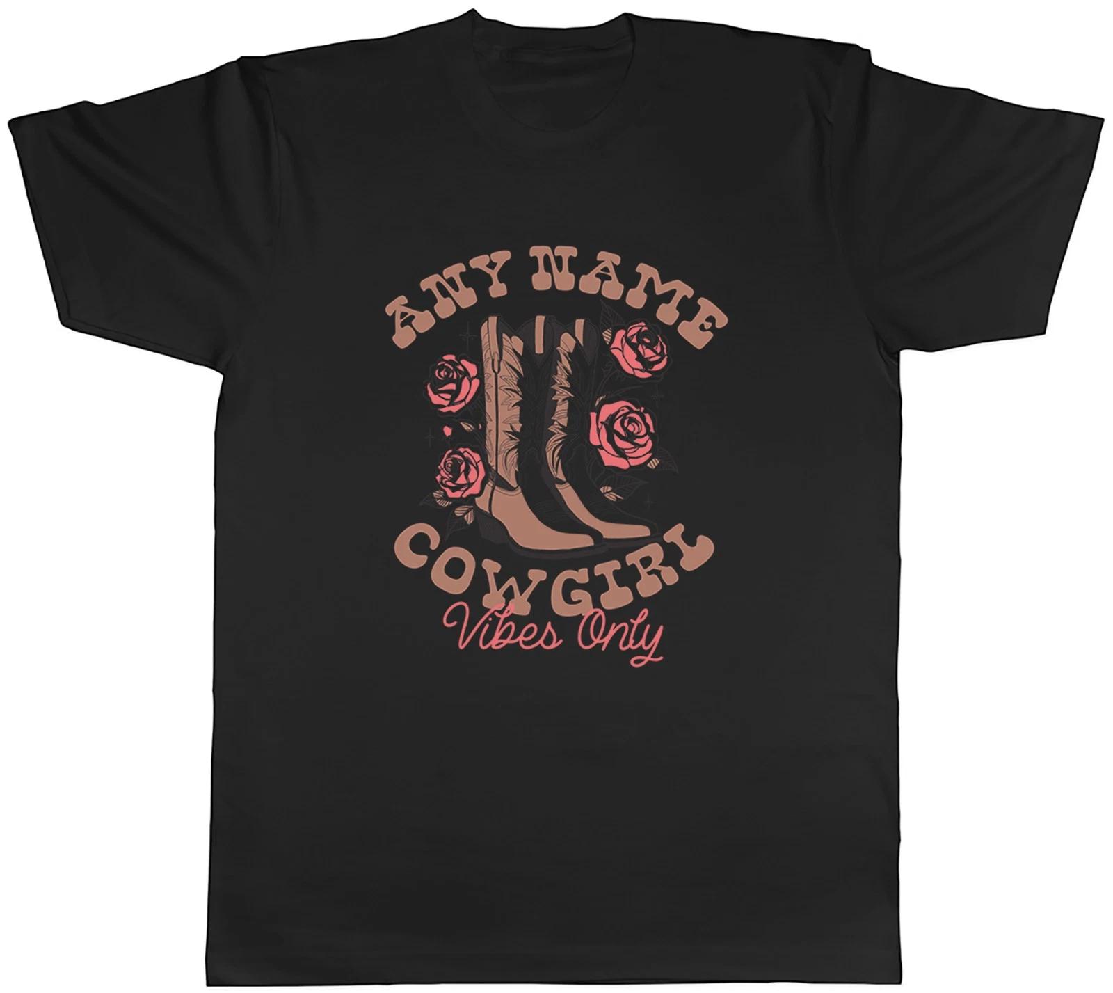 Personalised Any Name Cowgirl Vibes Only Boots Mens T-Shirt Tee Gift Top M