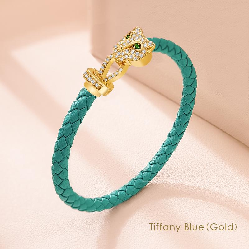 MOONLIGHT Classic Design Exquisite Cheetah Zircon Bracelet for Women Braided Leather Bracelet Quality Banquet Couples Gift