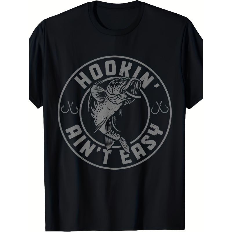 

Men S Vintage Style T-Shirt with The Theme Fishing Isn T Easy - Available in Plus Sizes, Short Sleeves, Round Neck, Ideal for Casual Wear S чёрный