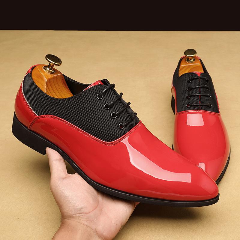 New Large Size Men's Glossy Business Pointed Leather Shoes Color Matching Trend Casual Shoes Winklepickers