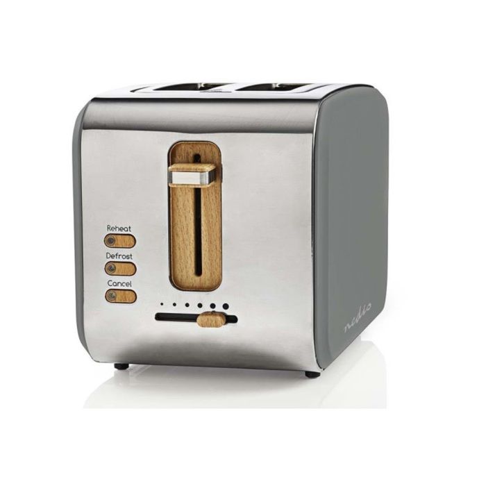 Grille-pain 2 tranches Nedis KABT510EGY - Gris - 6 modes de dorage - Fonction dégivrage