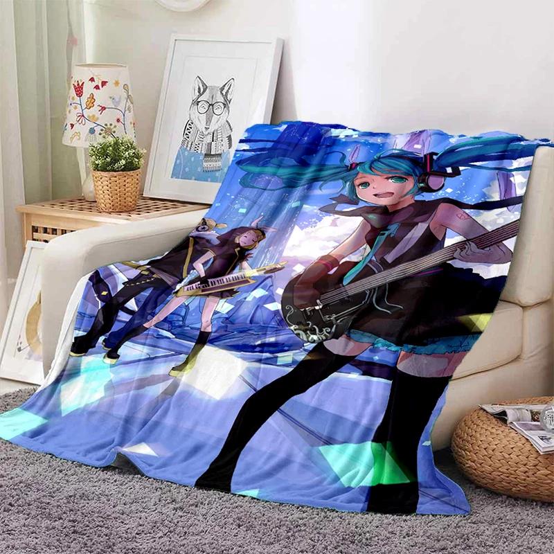 3D M-MIKUS Music VOCALOID Cartoon Girl Soft Plush Blanket,Flannel Throw Blanket for Living Room Bedroom Bed Sofa Cover Gift