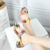 Women's Colorful Chunky Heeled Sandals Rhinestone Decor Slip On Open Toe Mid Heels Stylish Daily Wear Sandals