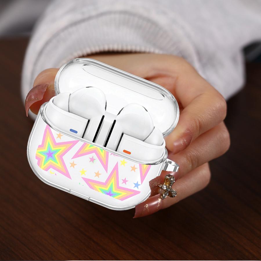 Clear Earphone Cases Cover With Hook Case For Samsung Galaxy Buds 3 FE 3Pro 4 Pro Live 2Pro 2 4Pro Cute Colored Five-pointed