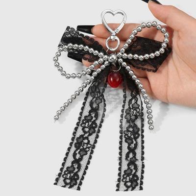 2025 New Sweet Lace Bow Keychain Fashion Silver Color Heart Pendant Key Chain Y2K Beauty Girl Bag Pendant Accessory Gift