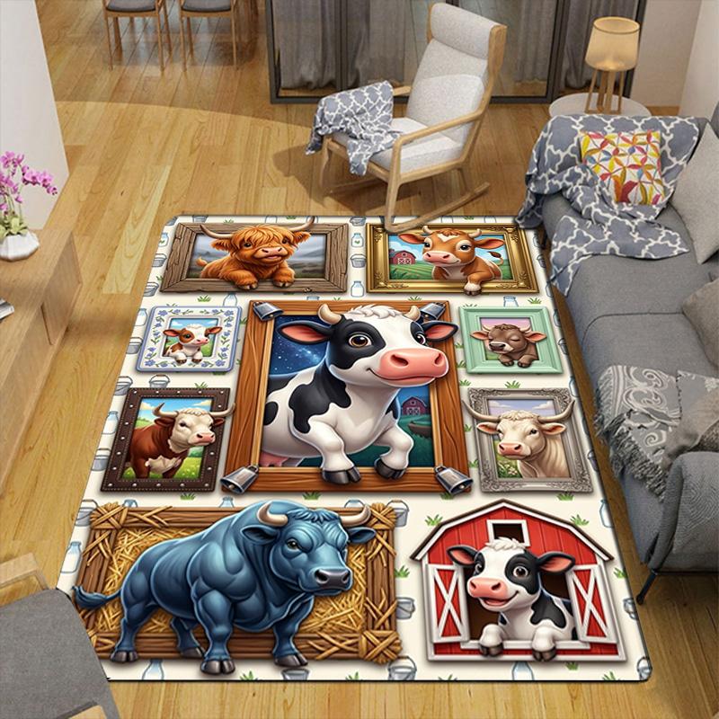 Farm Animal Frames Pattern Rug Floor Mat for Living Room or Bedroom Soft and Comfortable Carpet a Gift for Birthday and Holiday.