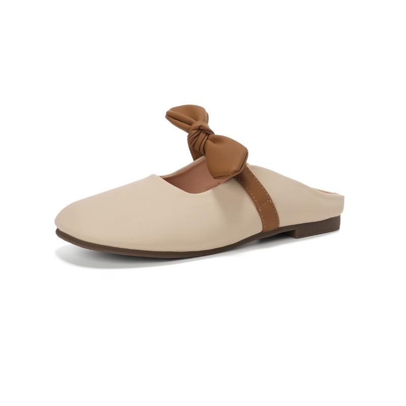 

Тапочки Baotou для женщин, летние туфли на плоской подошве с бантом на одну ногу, полуподдержка, одинарные туфли 43 абрикосовый