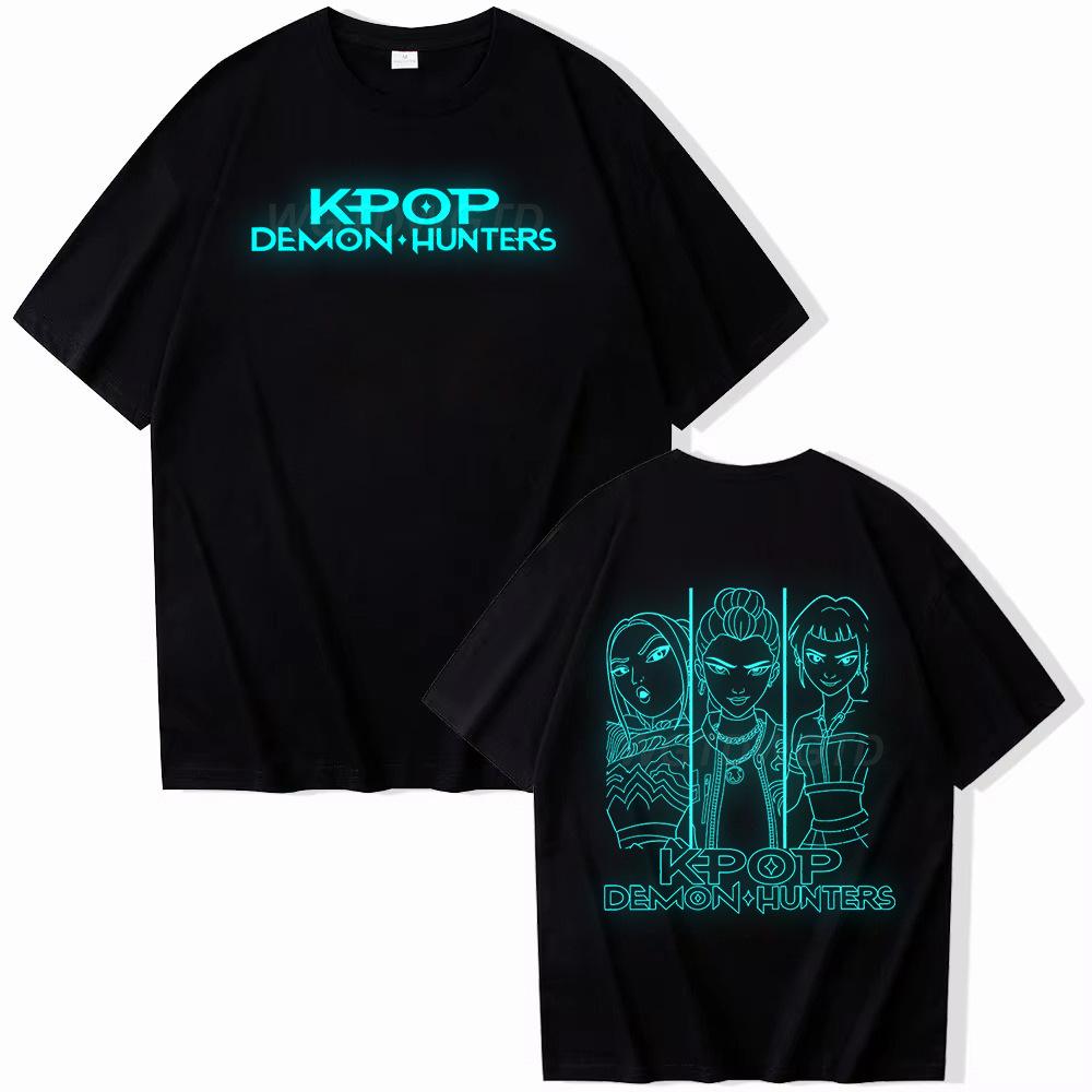 T-shirt da donna KPop Demon Hunters Witch Hunter Scollo a girocollo Manica corta Top ampio Maglietta in cotone