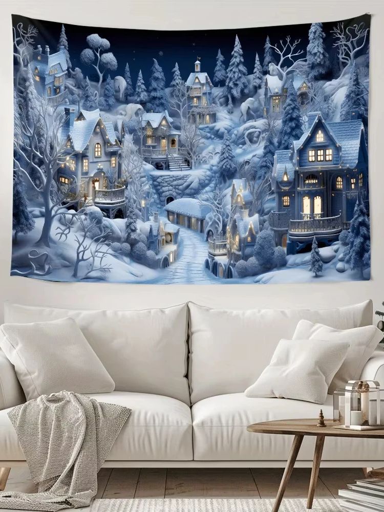 

Winter Wonderland Village Tapestry Winter Nights Village Bedroom Decoration perfect for winter lovers Aesthetic Room Decor 74x94cm(29x37in)