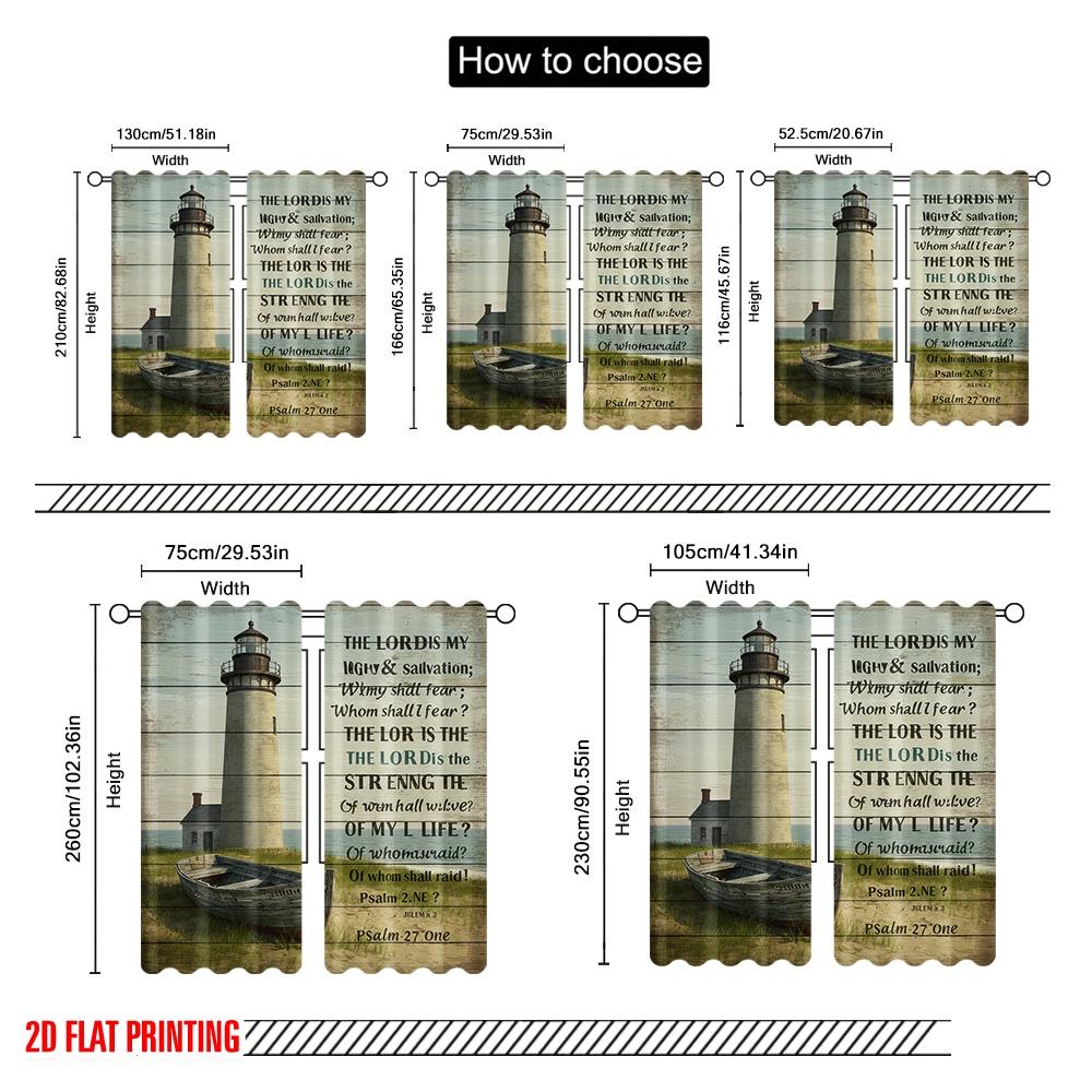 2pcs 2D flat printing Scene Curtain Lighthouse Ocean Psalm Fear Polyester Without Electricity Festive Holiday Perfect for