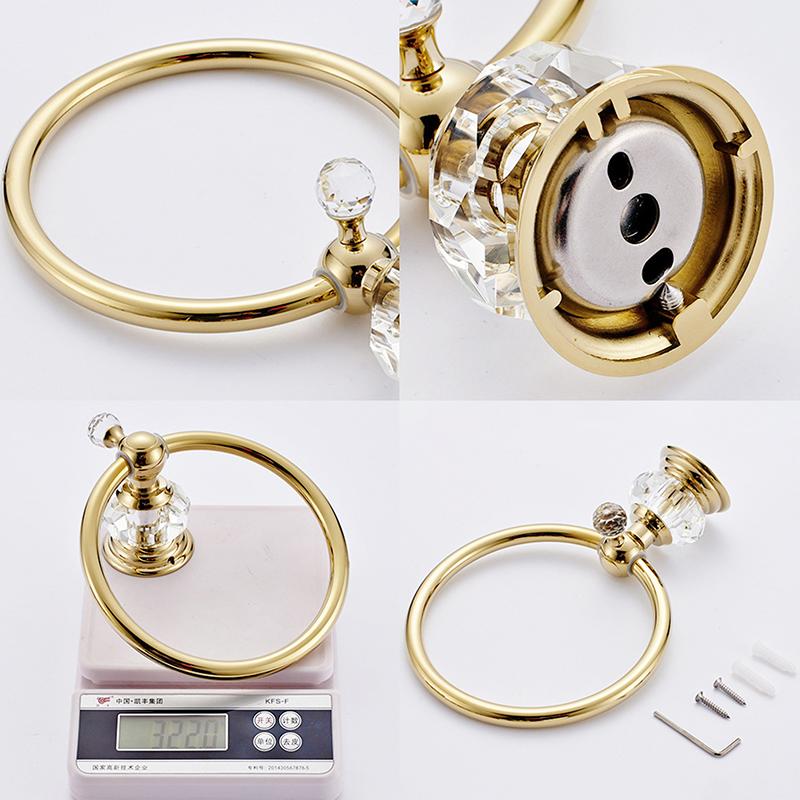 Chrome Gold Towel Ring, Crystal Hand Towel Holder Polished Brass Bling Towel Bar Bathroom Accessories Wall Mounted EL854-80