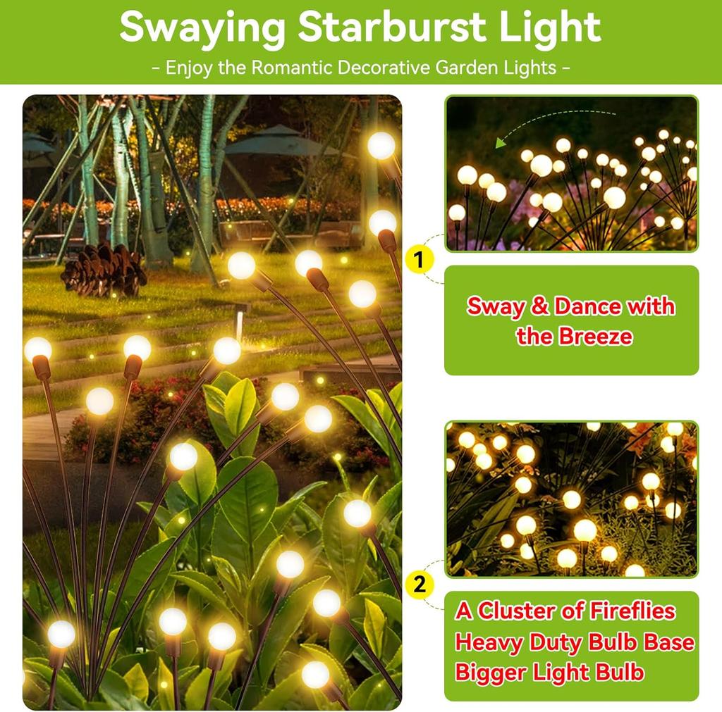 Solar Lights Outdoor for Garden, 4 Pack 32 LED Solar Swaying Lights Outdoor, Solar Firefly Lights Waterproof Outdoor Garden Decor Lights for Patio